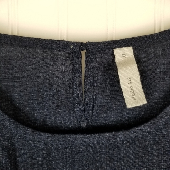 Studio 412 Womens Blue Linen Long Sleeve Dress Size XL Quiet Luxury Minimalist - Picture 2 of 12